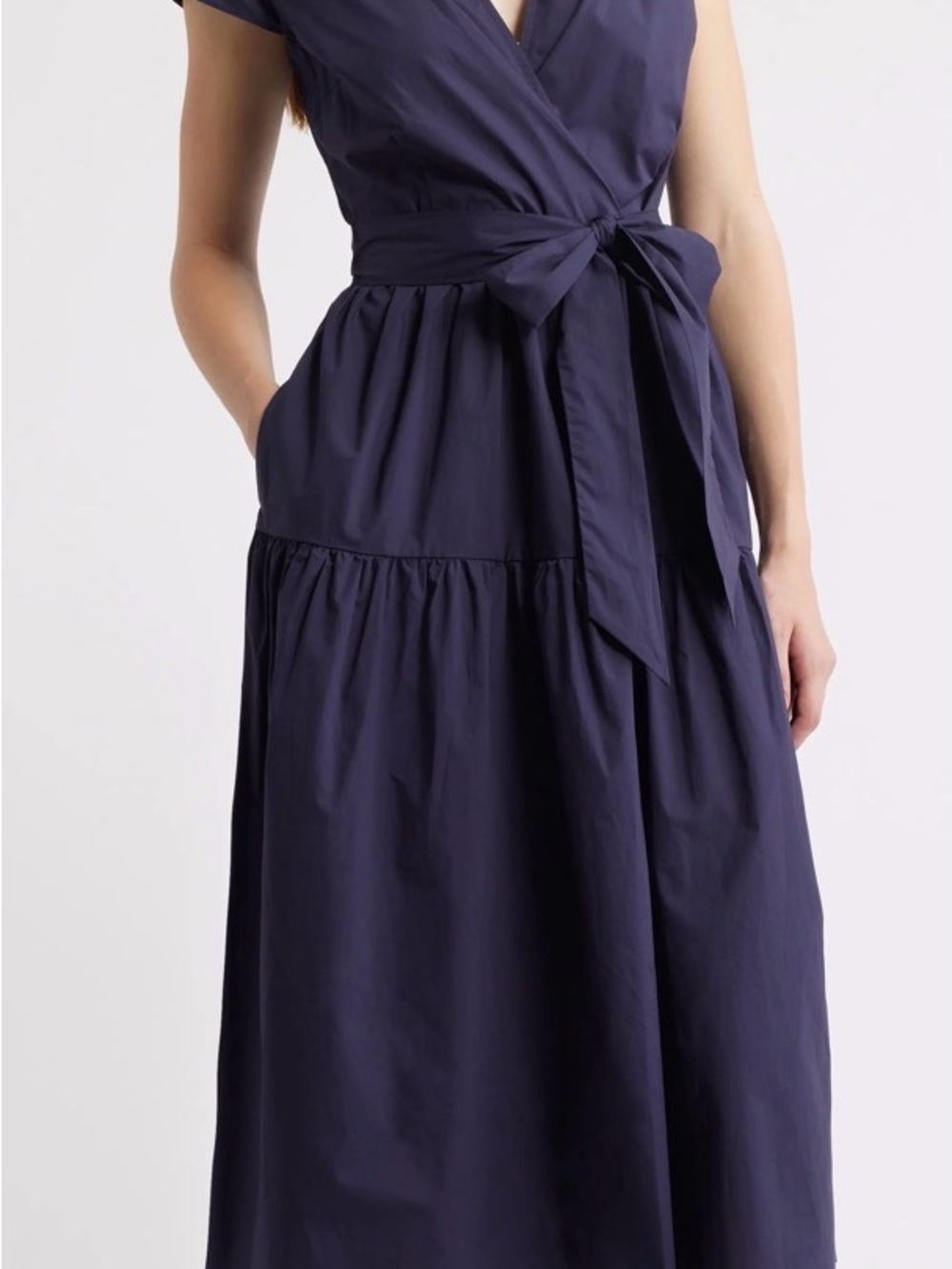 Tie-Waist Navy Midi Wrap Dress